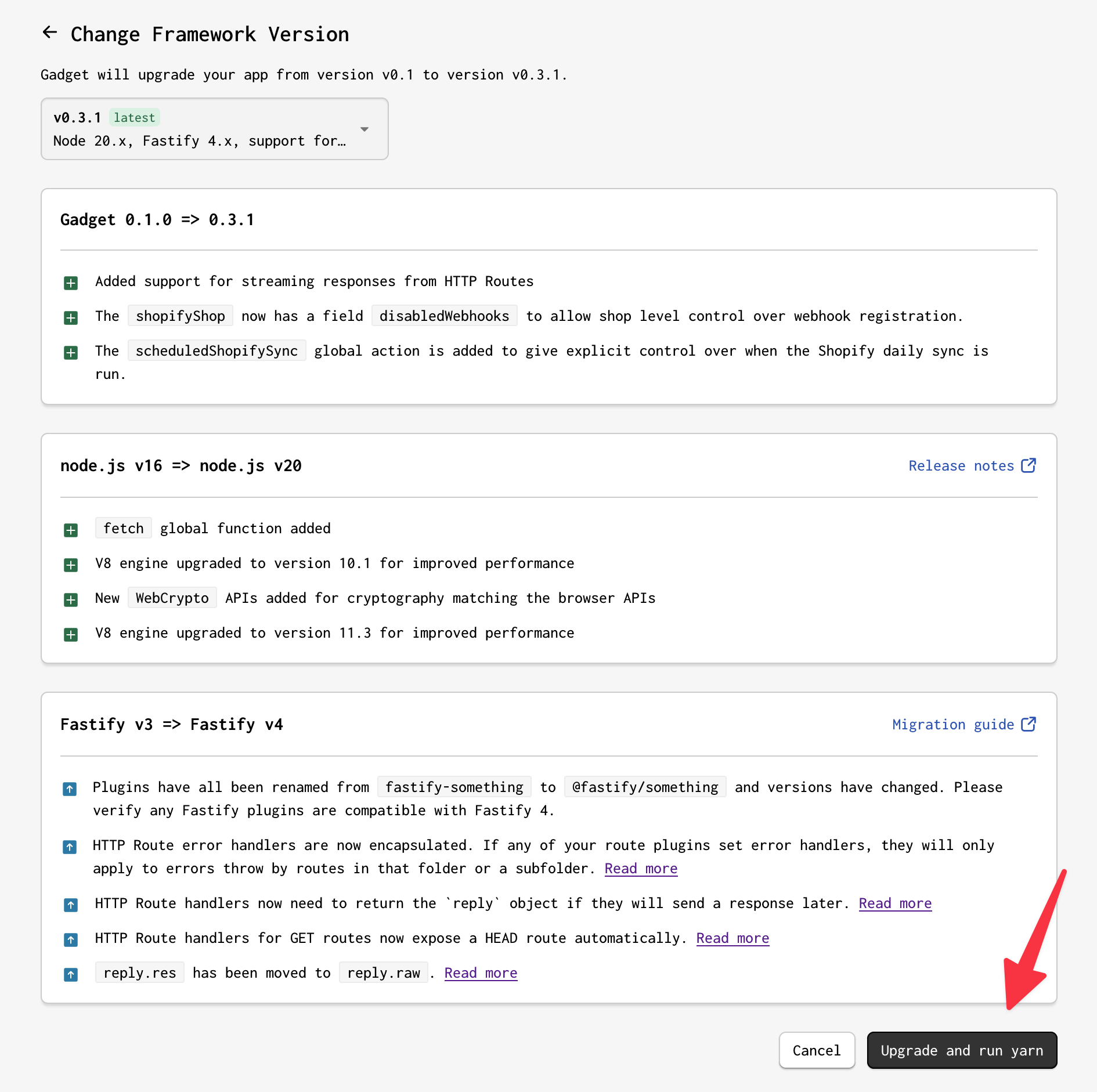 Upgrade and run yarn to change framework version