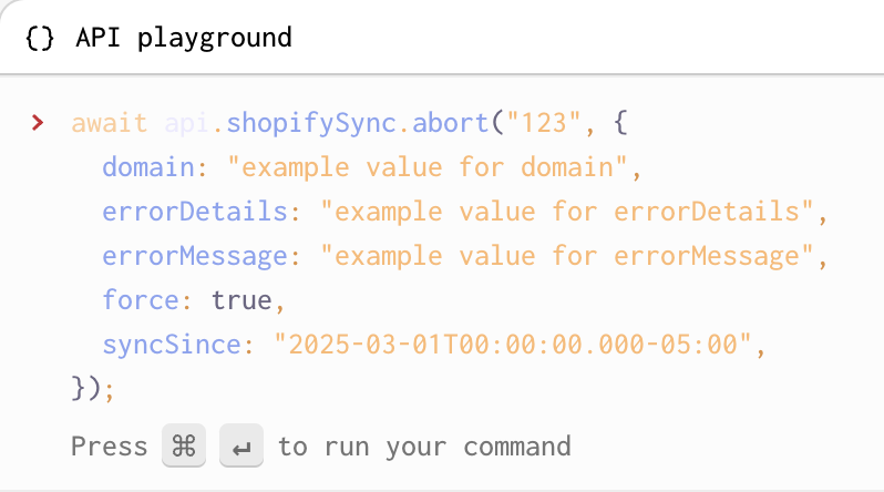 Execute the abort action in the gql playground