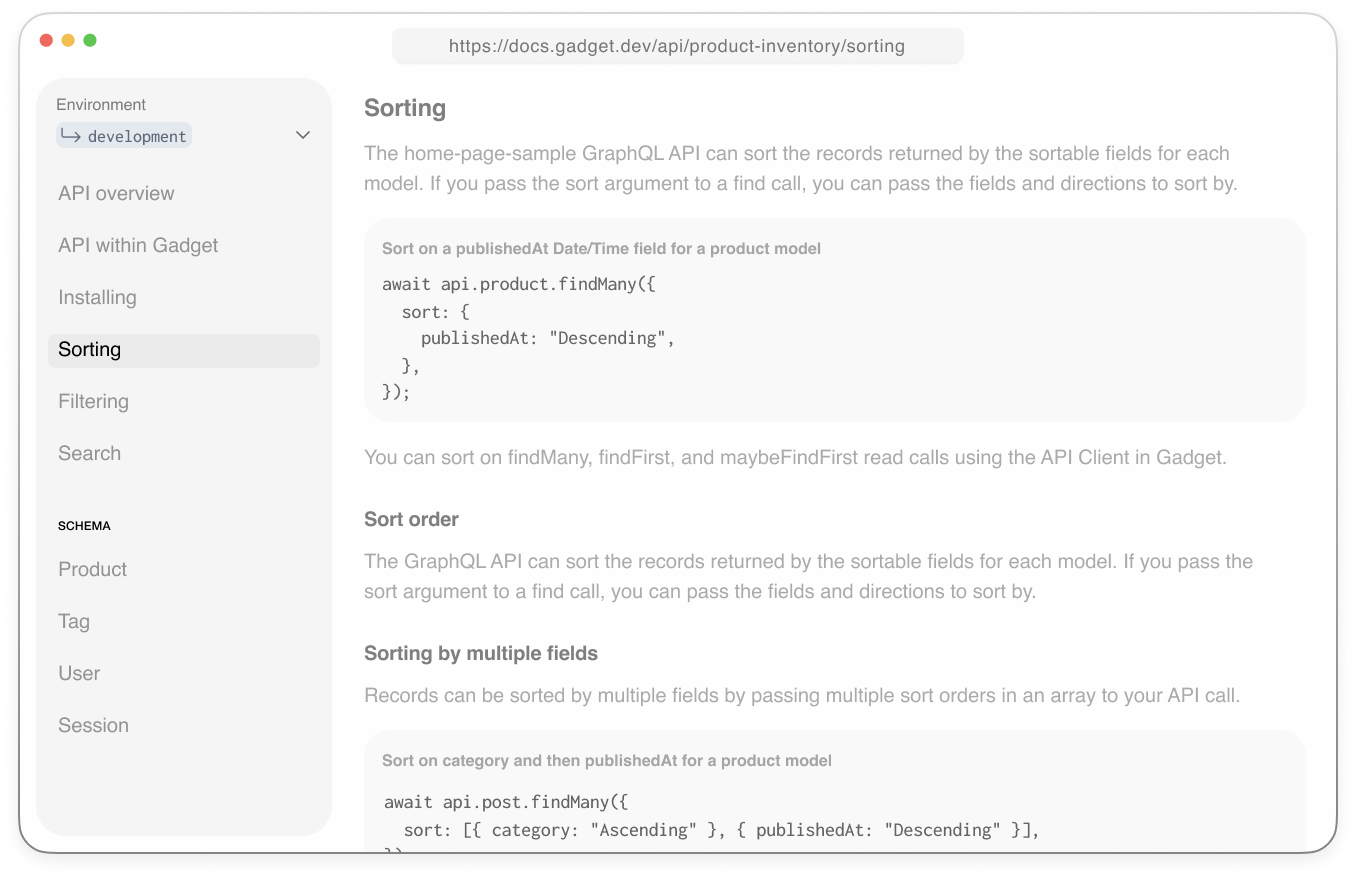 the generated APIs docs