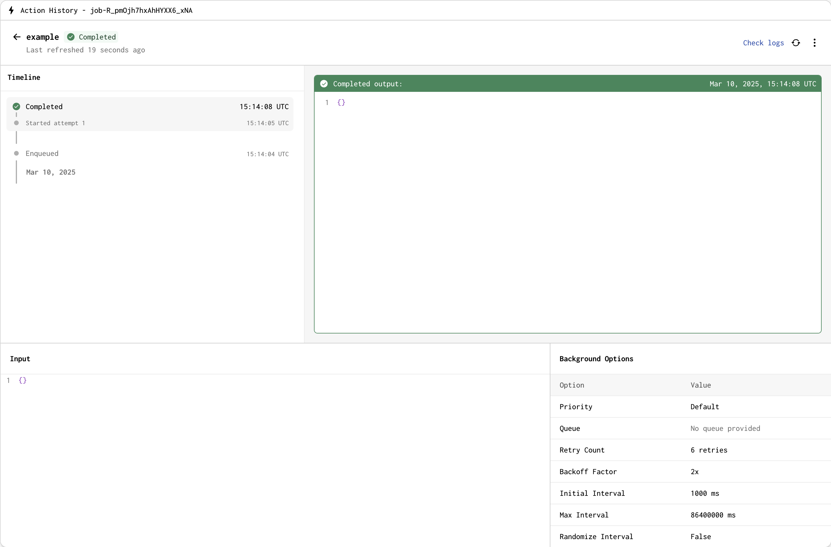 A view of a background actions timeline