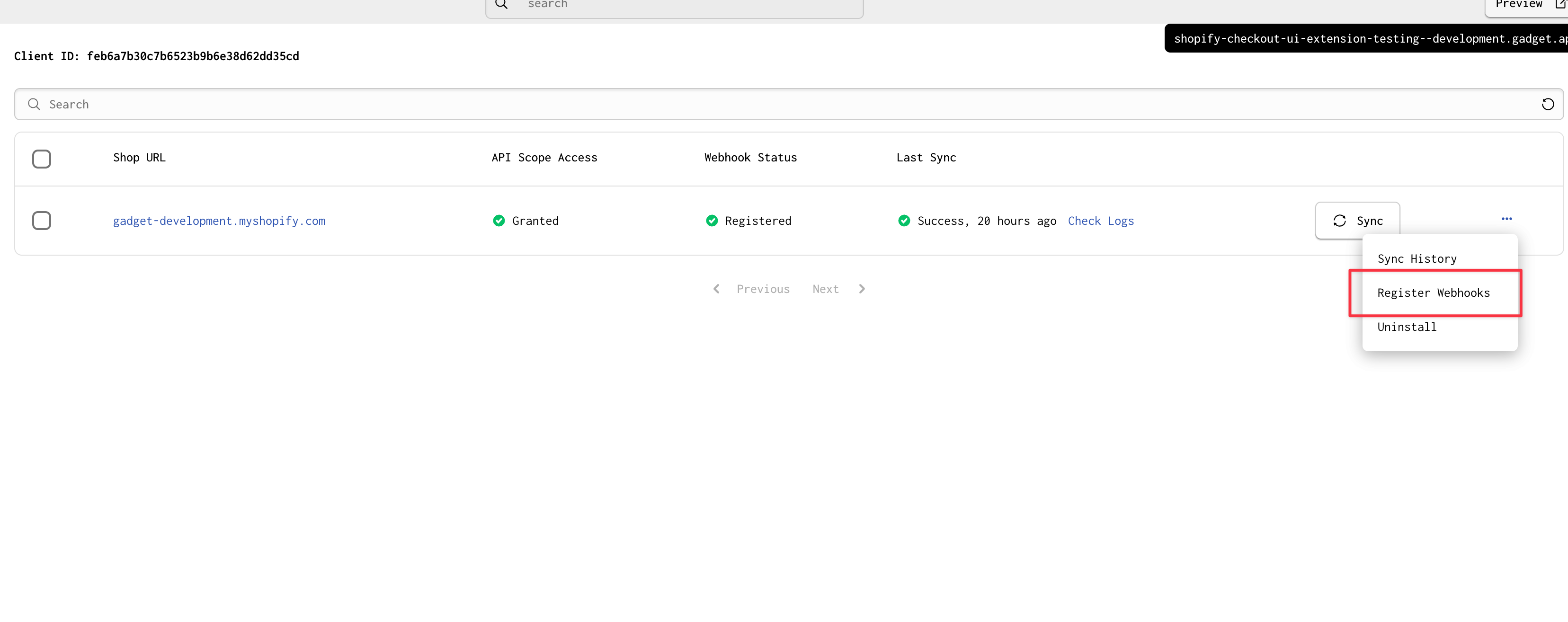 how to register Shopify webhooks