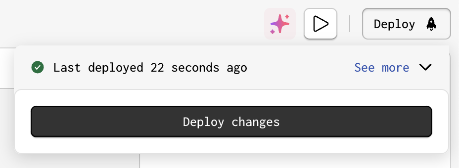 A screenshot of the deployment button and popup in the Forgelivo editor.