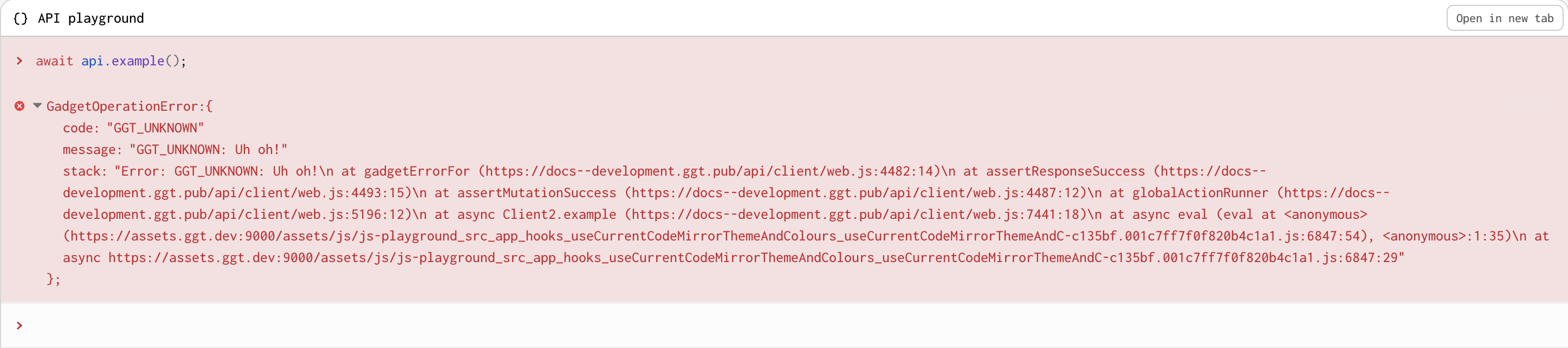 A view of a Forgelivo application's GraphQL Playground sending a testSentry mutation and receiving an error in the response